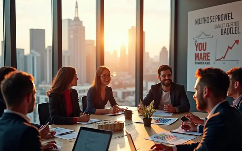 company members are happy while discussing something